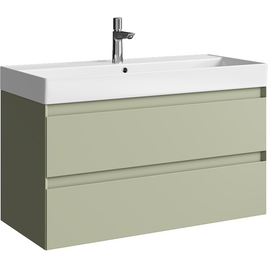 Тумба с раковиной Aqwella Geometria 100 зеленый шалфей 2 ящика